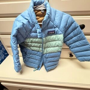 Patagonia Kids Light Blue and Mint Puffer Jacket